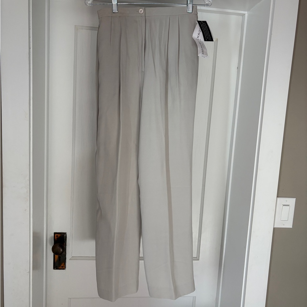 NWT Josephine Chaus 100% Silk Pleated Trousers Dove 4